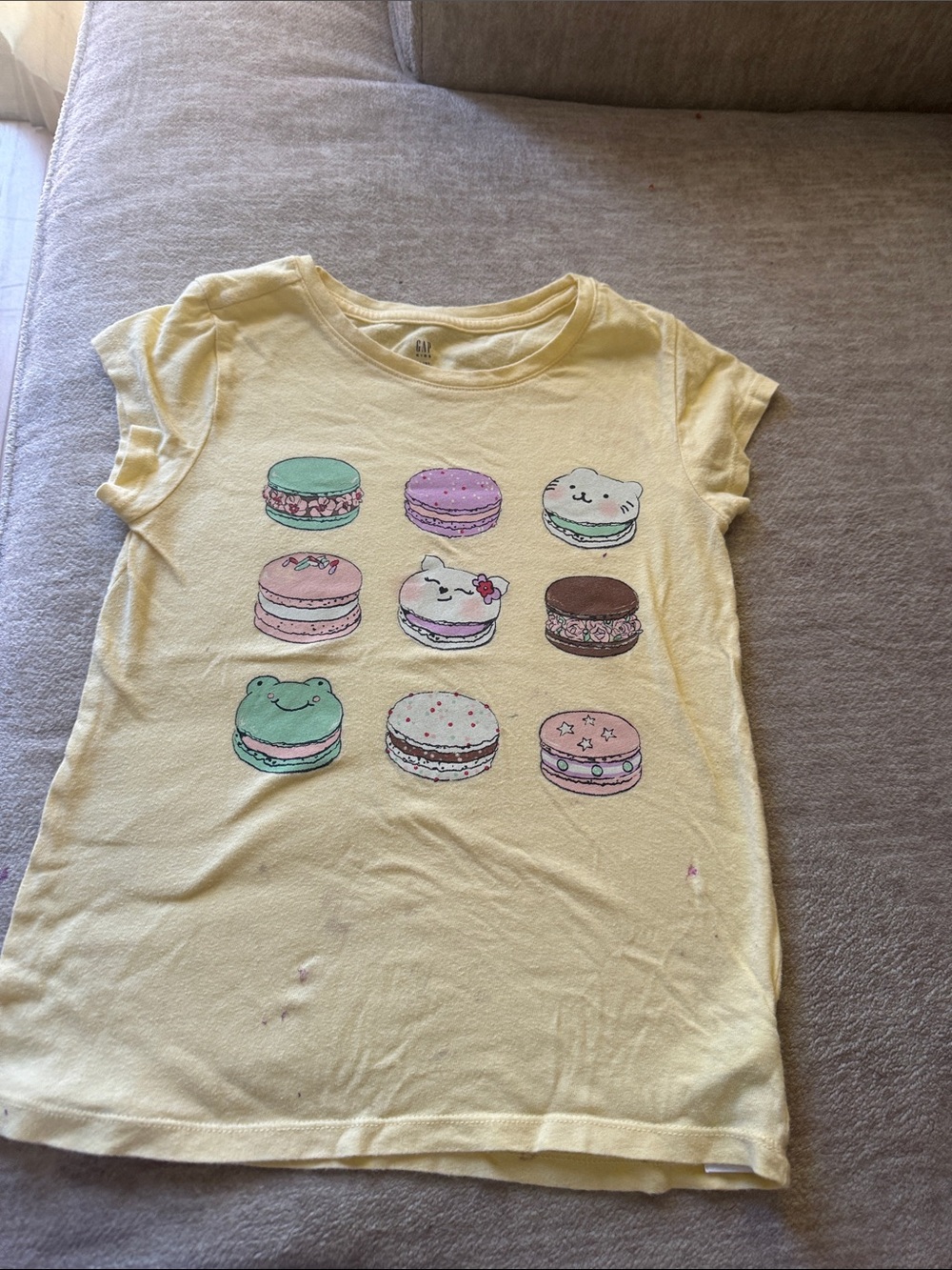 GAP Yellow Short Sleeve Tee with Pastel Macaron Graphics